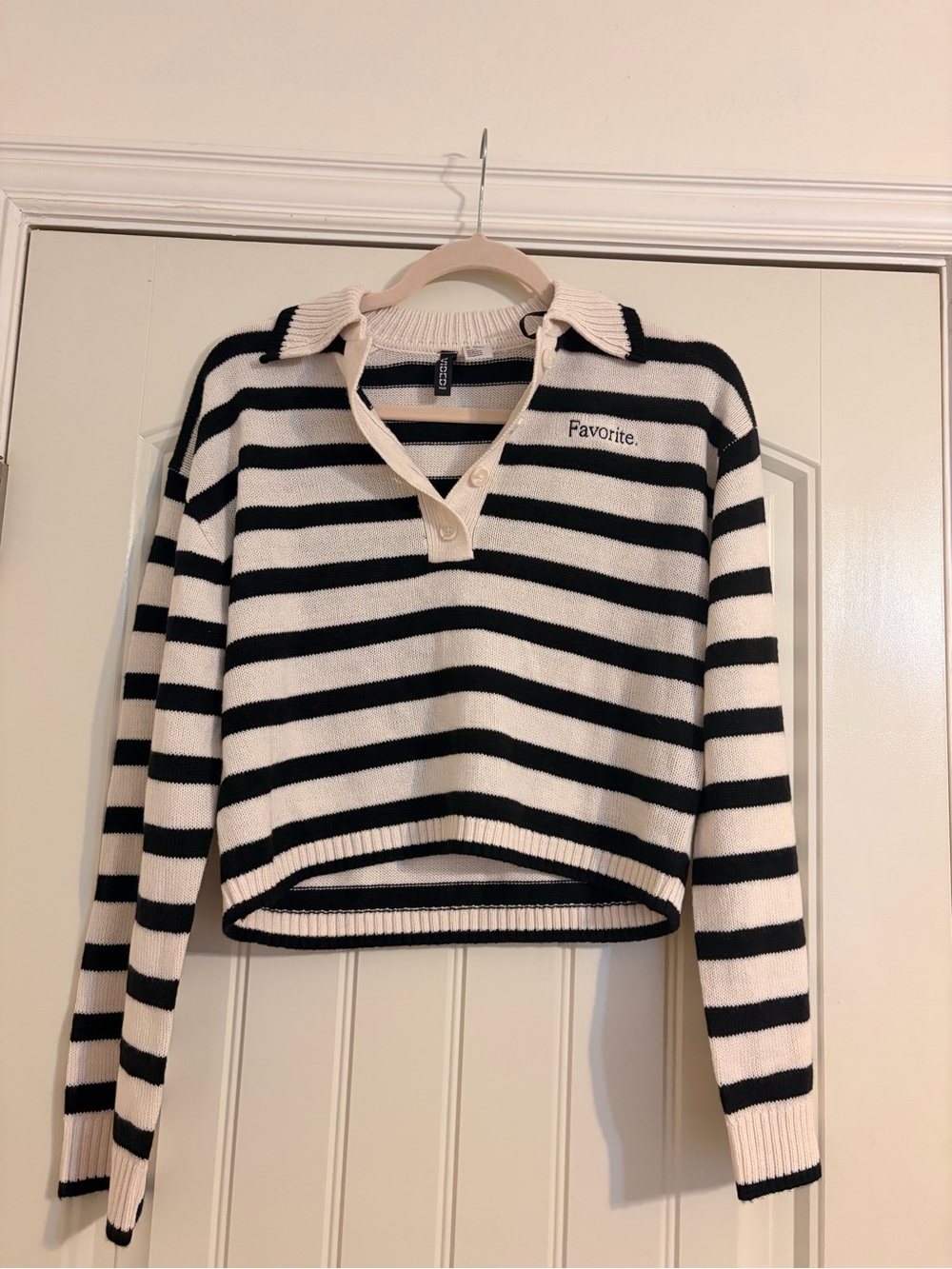 H&M Black and Cream Striped Collared Sweater